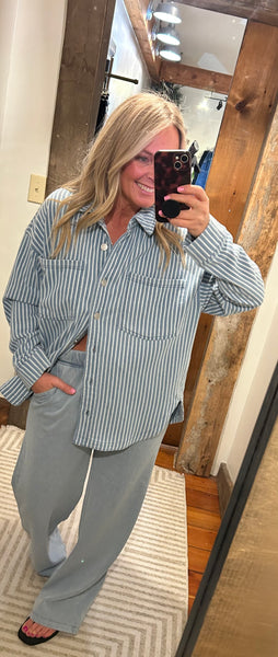 Stripe All Day Knit Denim Jacket - The Green Shelf Boutique