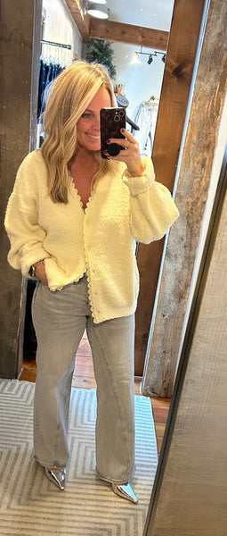 Scallop Trim Fluffy Knit Cardigan