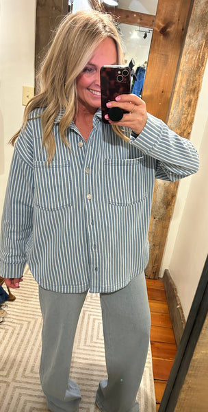 Stripe All Day Knit Denim Jacket - The Green Shelf Boutique