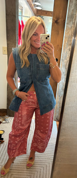 Denim Sleeveless Top, Belted