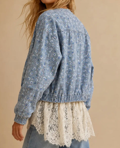 Floral Denim Bomber
