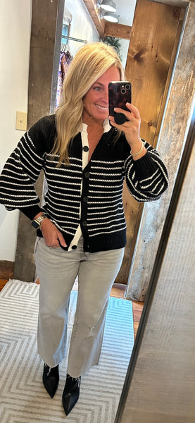 Blouson Sleeve Stripe Cardi