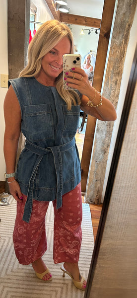 Denim Sleeveless Top, Belted