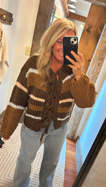 Chocolate Stripe Bow Sweater