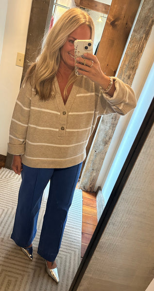 Oversized Deep V Neck Stripe Sweater