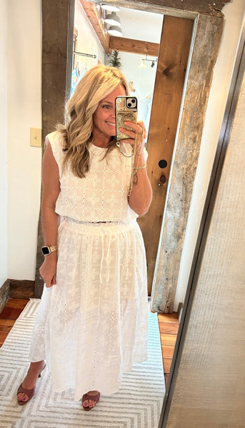Elle Eyelet Midi Skirt