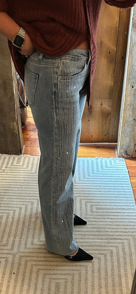 Mid Rise Wide Leg Embellished Jean