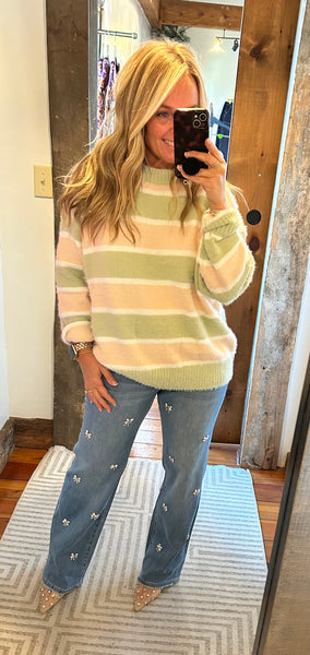 Fuzzy Knit Stripe Pullover