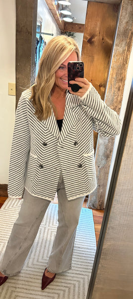 Chevron Stripe Button-up Sweater Jacket