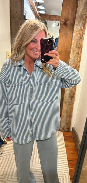 Stripe All Day Knit Denim Jacket - The Green Shelf Boutique