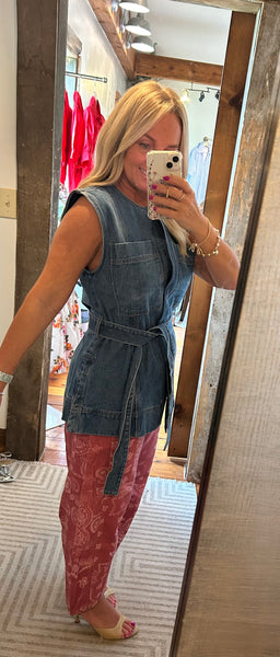 Denim Sleeveless Top, Belted