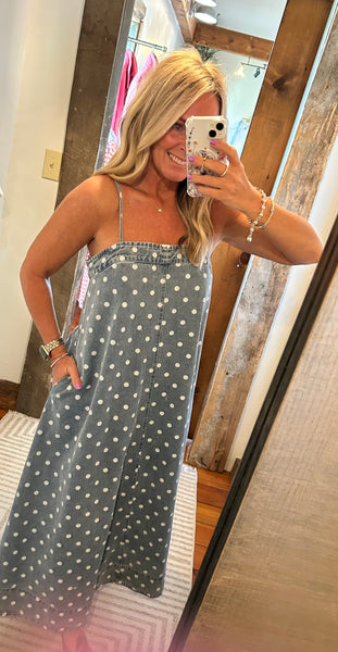 Ruby Polka Dot Denim Midi