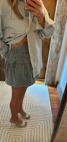 Tiered Button Down Denim Short