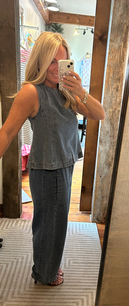 Liza Smocked Waist Denim Pant