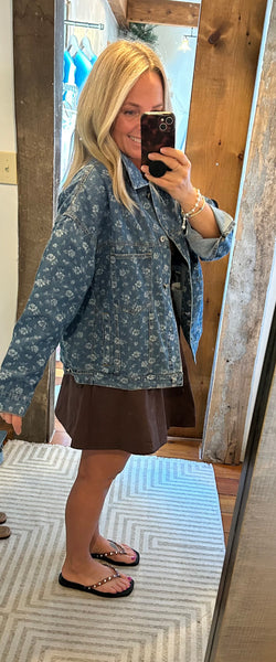 Floral Printed Denim Swing Jacket
