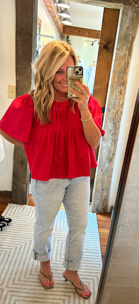 Pleated Short Sleeve Top