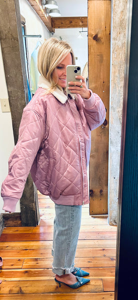 Oversized Quilted Jacket w/ Sherpa Collar