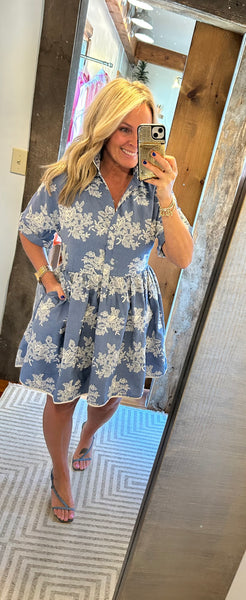 Embroidered Mini Shirt Dress