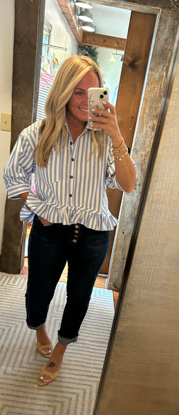 3/4 Sleeve Ruffle Hem Top