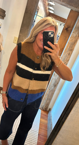 Striped Button Up Vest