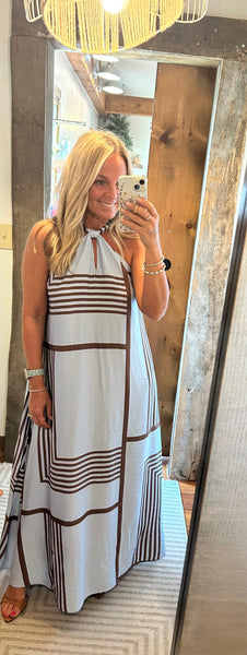 Geo Print Tie Detail Maxi Dress