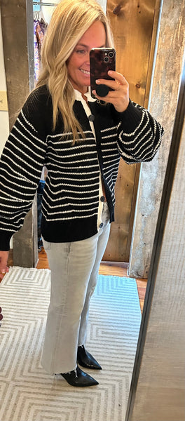 Blouson Sleeve Stripe Cardi