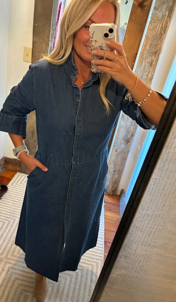 Button Down Denim Midi Dress