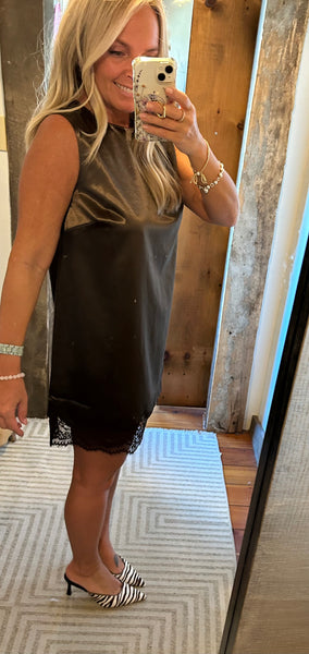Satin Lace Trim Dress