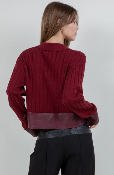 Staci Contrast Leather Knit Sweater