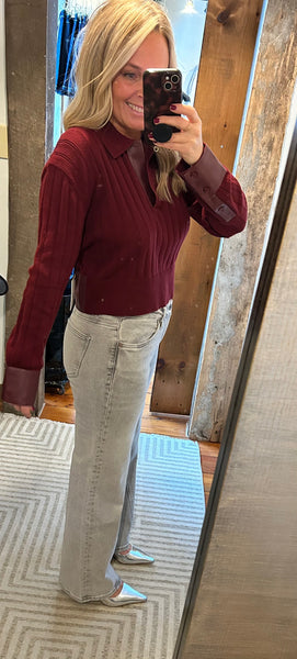 Staci Contrast Leather Knit Sweater