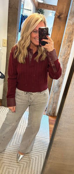 Staci Contrast Leather Knit Sweater