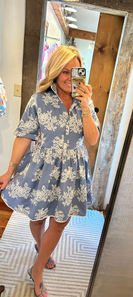 Embroidered Mini Shirt Dress