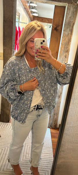 Floral Denim Bomber