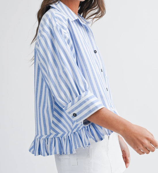 3/4 Sleeve Ruffle Hem Top