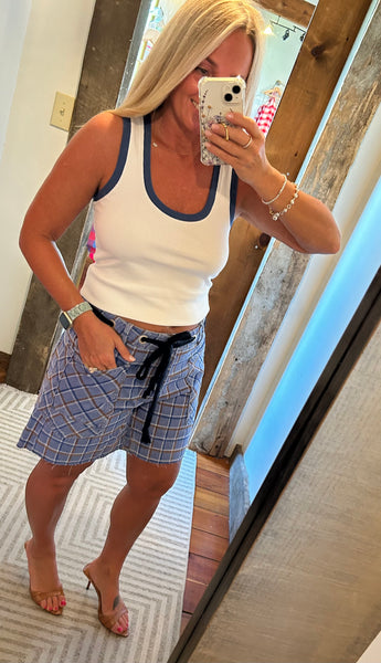 Plaid Denim Shorts