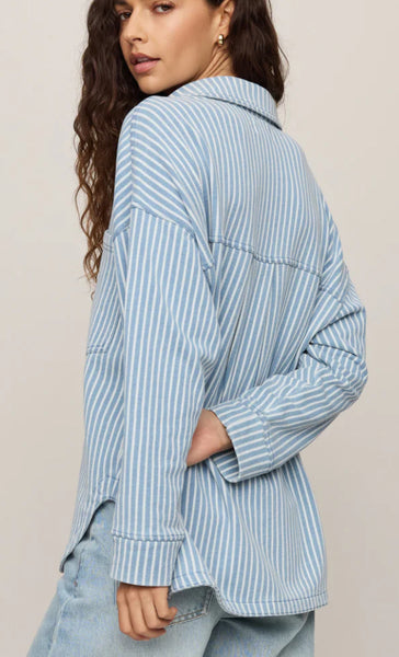 Stripe All Day Knit Denim Jacket - The Green Shelf Boutique