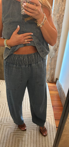 Liza Smocked Waist Denim Pant