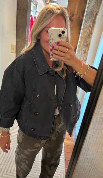 Washed Denim Kimono Sleeve Jacket
