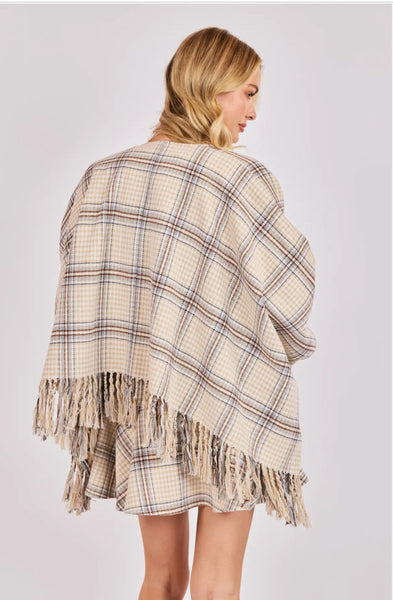 Cedar Plaid Fringe Poncho