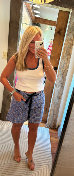 Plaid Denim Shorts
