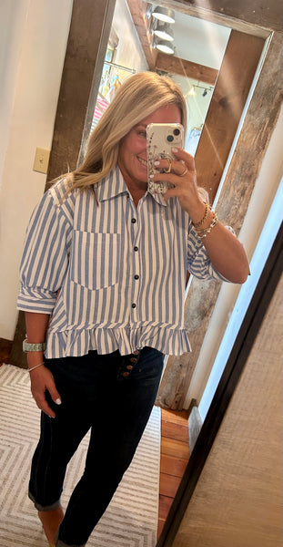 3/4 Sleeve Ruffle Hem Top