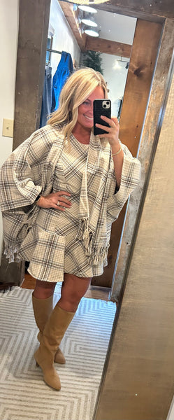 Cedar Plaid Fringe Poncho