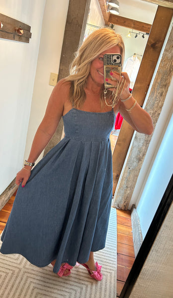 Denim Maxi Dress with Tie