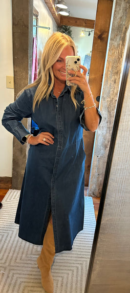 Button Down Denim Midi Dress