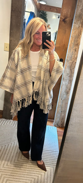 Cedar Plaid Fringe Poncho