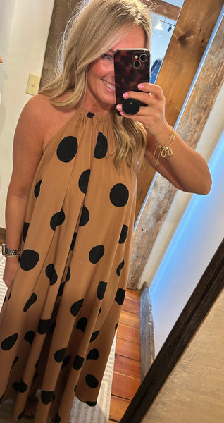 Polka Dot Halter Neck Maxi Dress - The Green Shelf Boutique