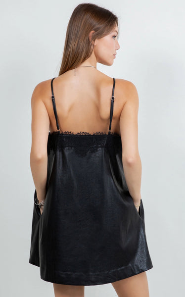 faux leather lace dress Backless Strapless Straight, Valentina Mini Dress in Black, Size L,