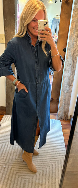 Button Down Denim Midi Dress