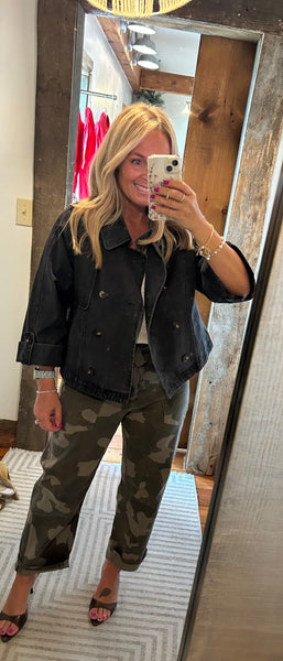 Washed Denim Kimono Sleeve Jacket