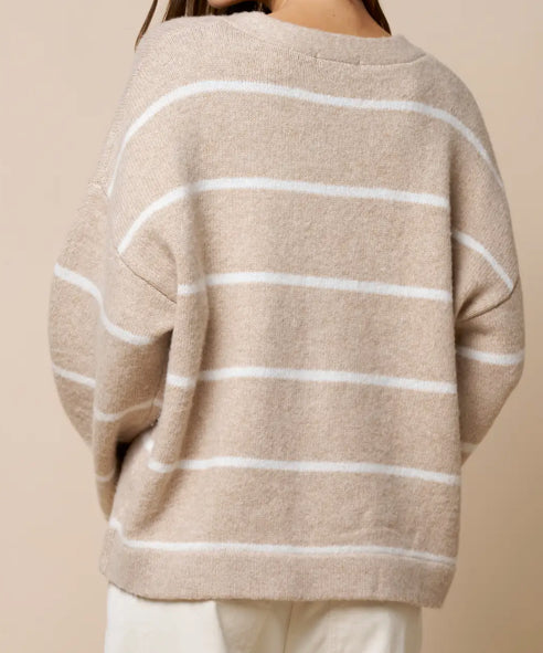 Oversized Deep V Neck Stripe Sweater